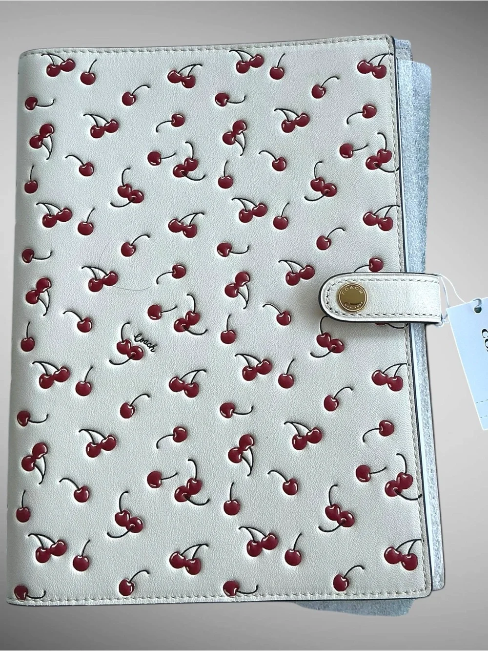 Coach Cherry Print Notebook Journal Snap Closure White Red NWT